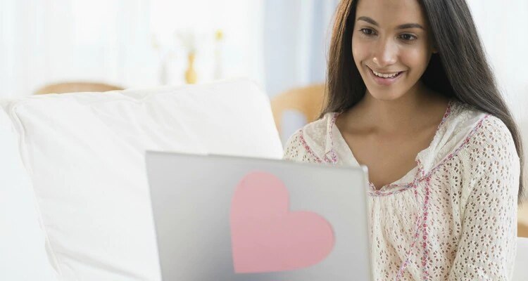 happy woman with laptop