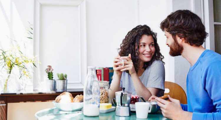 couple eats together at the home